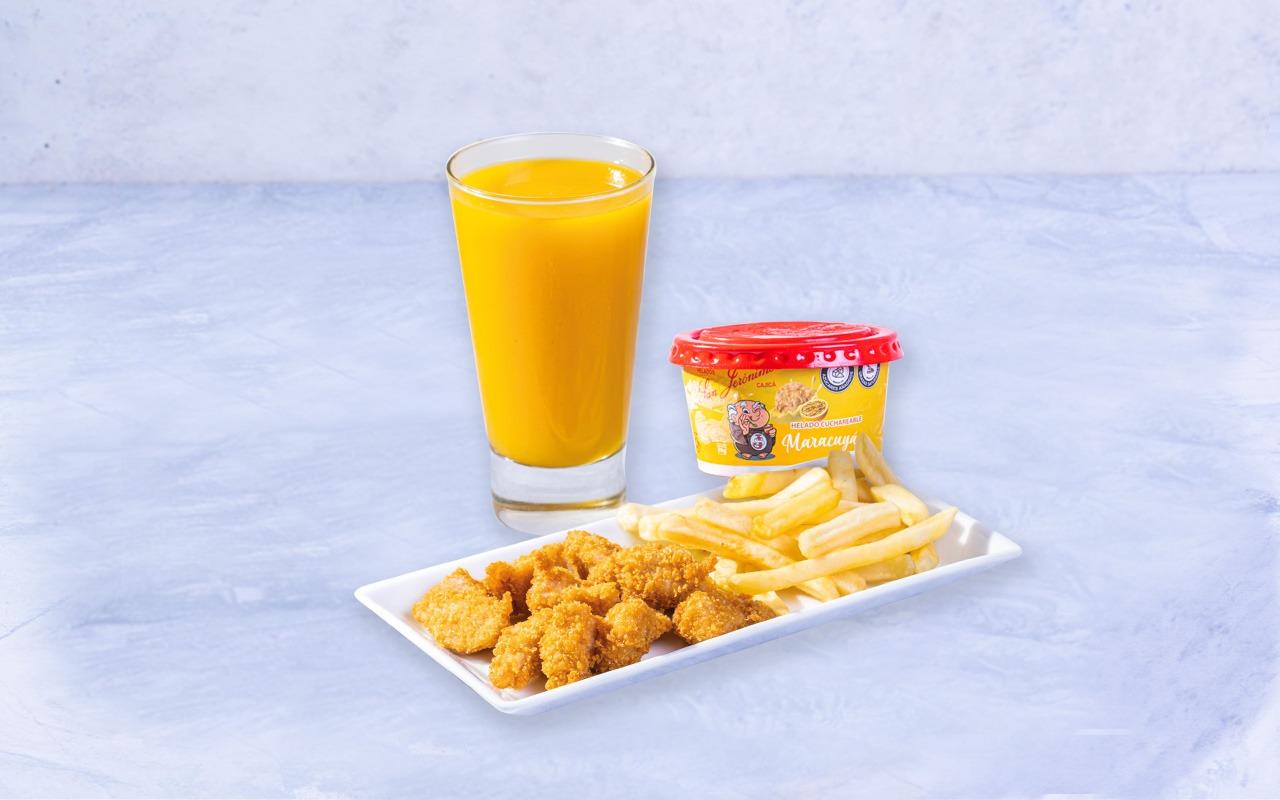 Menu Infantil Trocitos con Helado