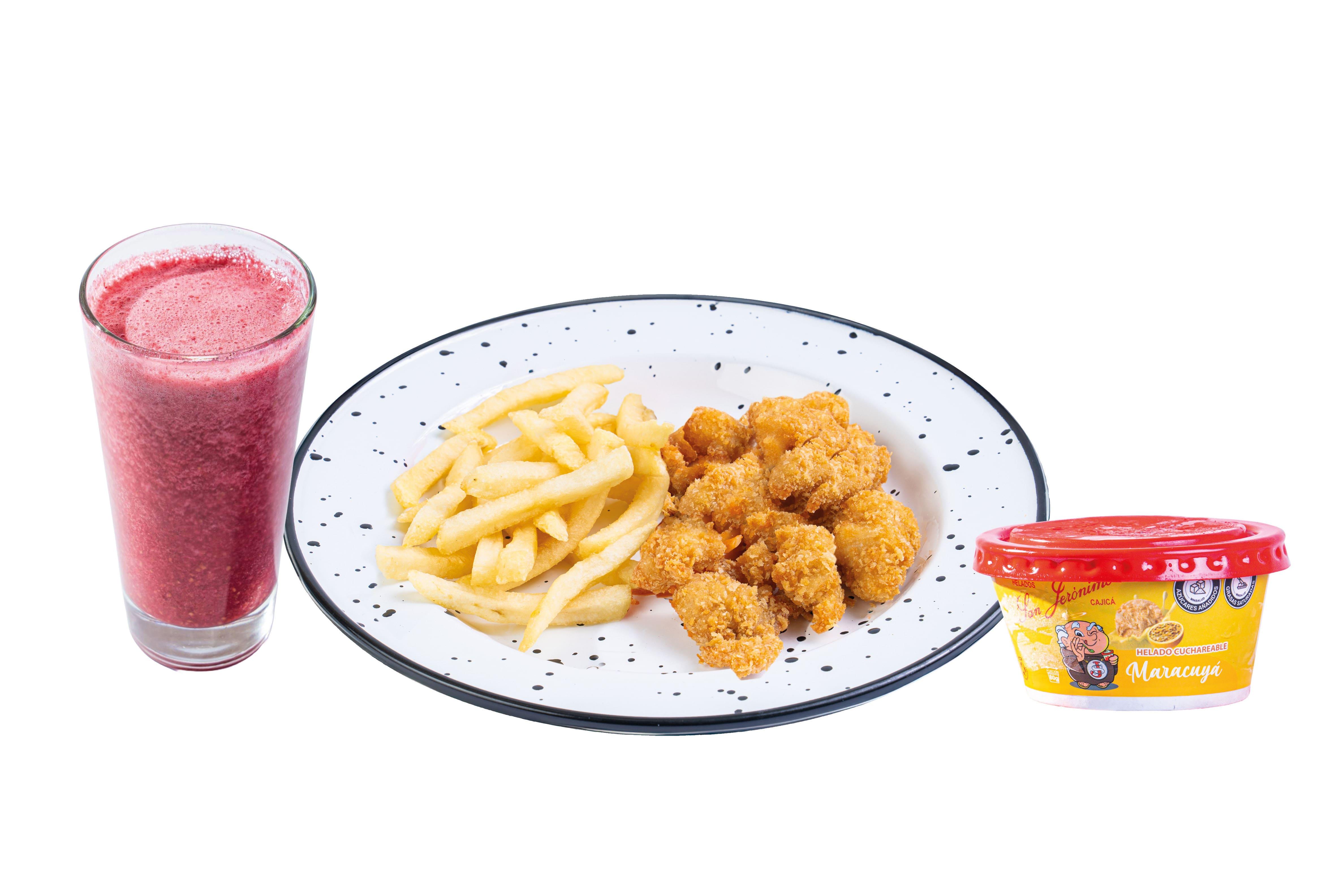 Menu Infantil Trocitos con Helado